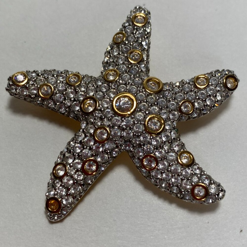 Swarovski Clear Crystal Goldtone Starfish Pin Brooch Swan Signed AS IS